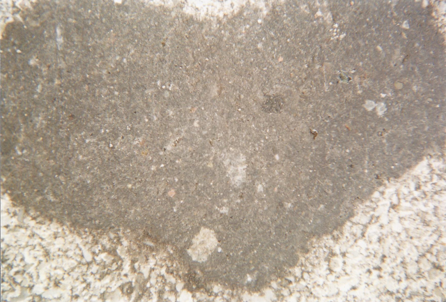 Een macrofoto van een oude kauwgum in de vorm van een hart (het hart is zo groot dat het niet helemaal op de foto past)